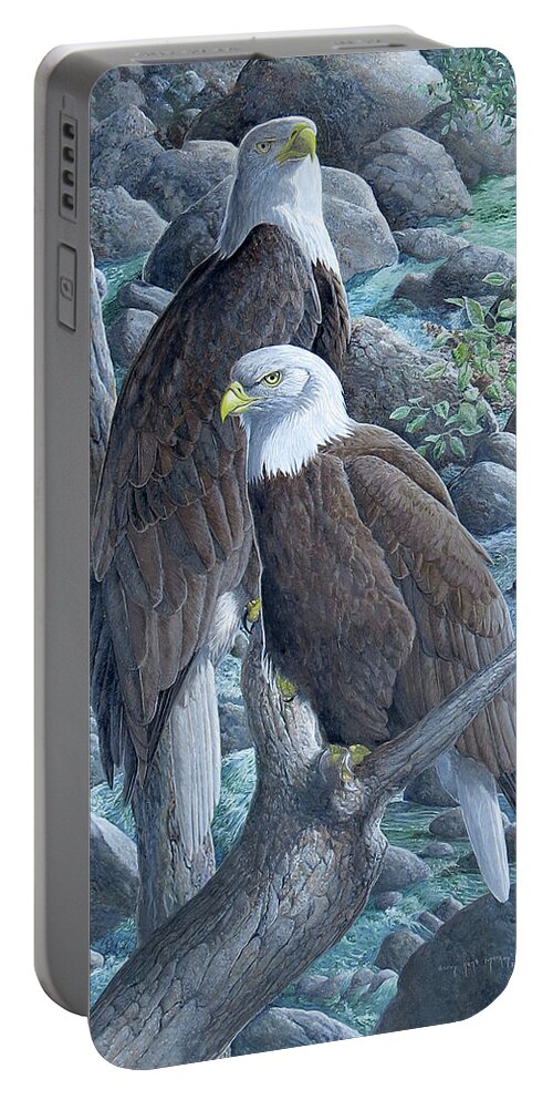 Bald Eagle Portable Battery Charger featuring the painting Bald Eagles by Barry Kent MacKay