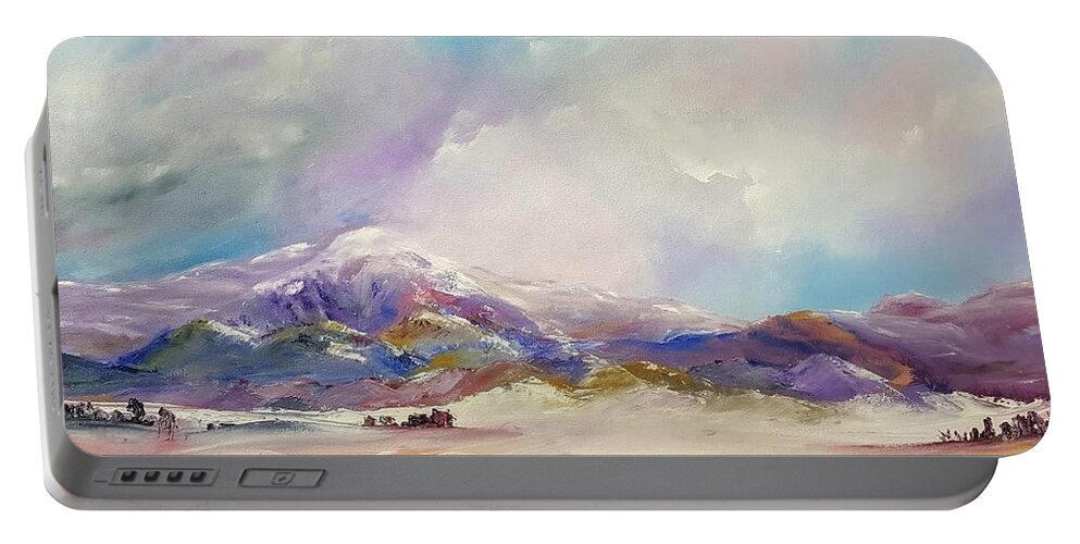 Baldy Portable Battery Charger featuring the painting Baldy Sheridan MT   12.21 by Cheryl Nancy Ann Gordon