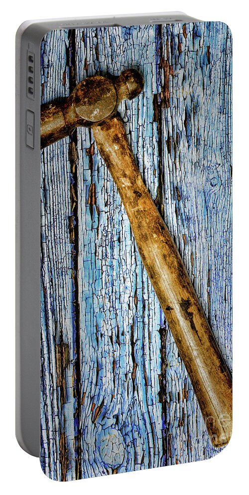 Paul Ward Portable Battery Charger featuring the photograph Ball Peen Hammer on textured background by Paul Ward