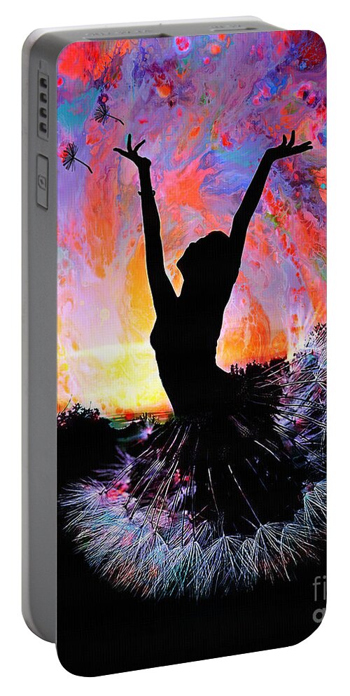 Ballerina Portable Battery Charger featuring the painting Ballerina dance flower girl 043 by Gull G
