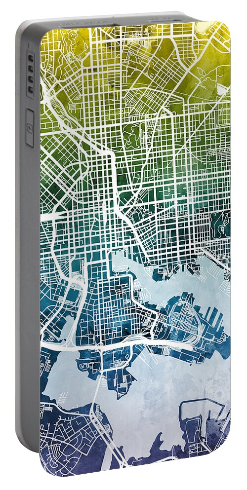 Baltimore Portable Battery Charger featuring the digital art Baltimore Maryland City Street Map by Michael Tompsett