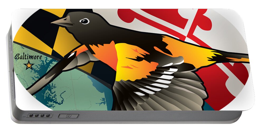 Orioles Portable Battery Charger featuring the digital art Baltimore Oriole Maryland Oval by Joe Barsin