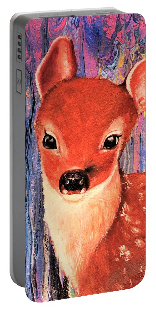 Wall Art Home Décor Bambi Acrylic Painting Abstract Painting Animals Deer Decoration Gift Idea Decoration For A Children's Bedroom Baby Wall Decoration I Love Animals I Love Art Portable Battery Charger featuring the painting Bambi by Tanya Harr