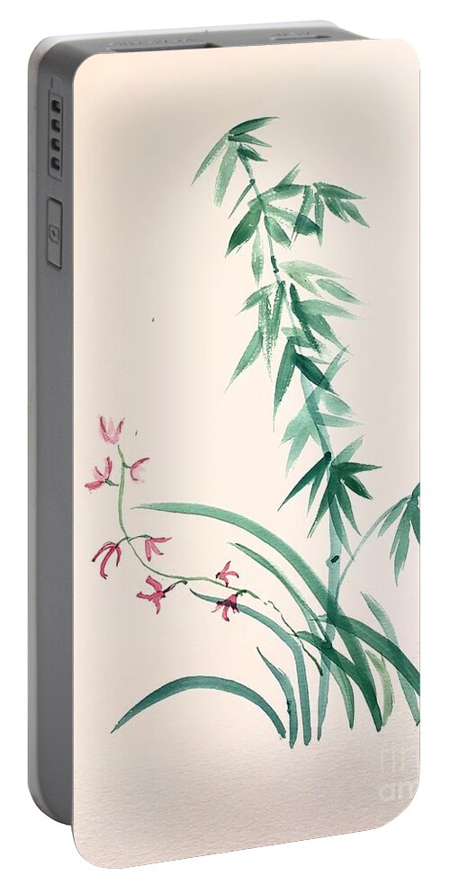  Portable Battery Charger featuring the painting Bamboo and Orchid by Margaret Welsh Willowsilk