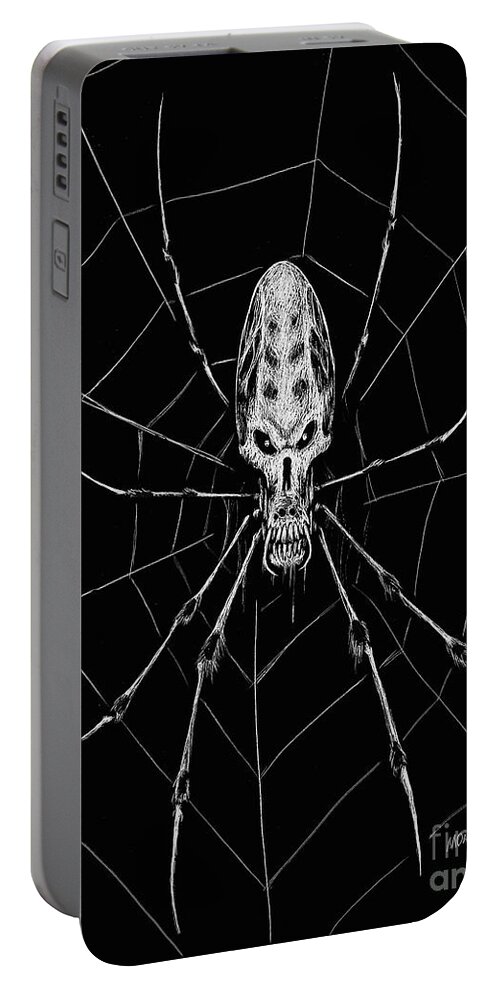 Spider Portable Battery Charger featuring the drawing Banana Spider Skull by Stanley Morrison