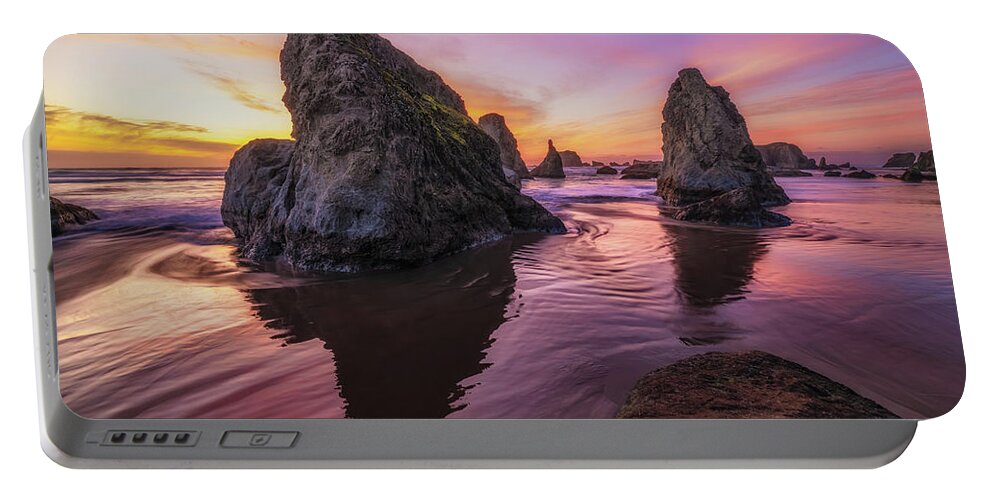 Sunset Portable Battery Charger featuring the photograph Bandon Explosion by Darren White