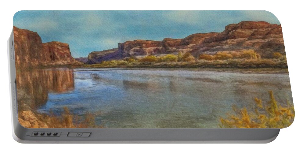 Water Portable Battery Charger featuring the painting Banks of the Colorado by Jeffrey Kolker