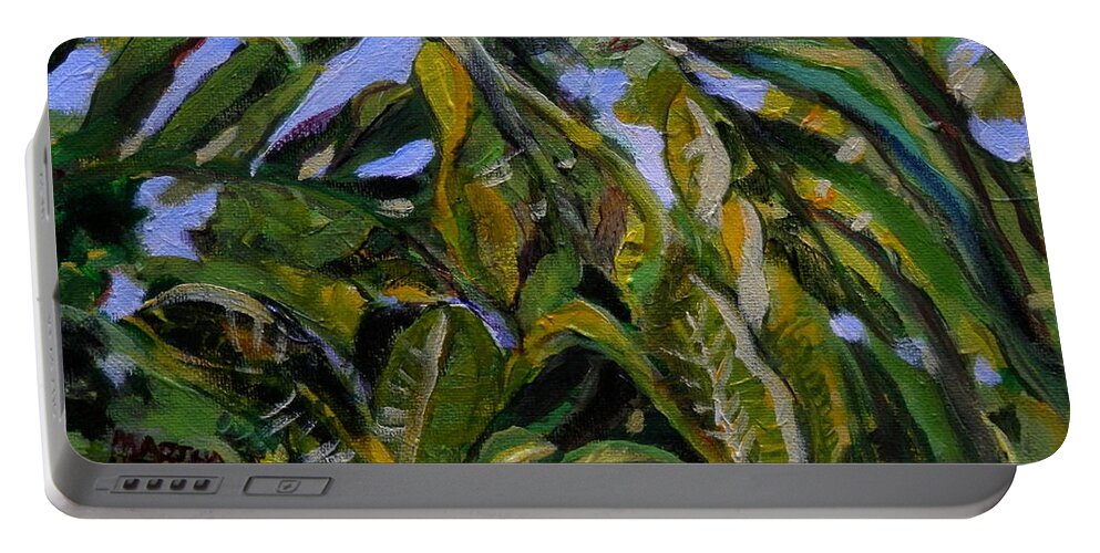 Leaves Portable Battery Charger featuring the painting Barbados Green by Martha Tisdale