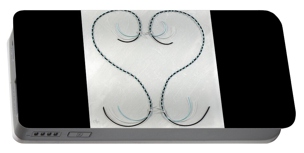 Heart Portable Battery Charger featuring the painting Barbed Reaching Heart-Blue Black Silver White by Tamara Nelson