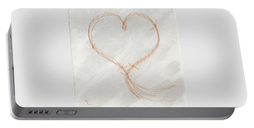 Heart Portable Battery Charger featuring the painting Barbed Heart-Gold Pink by Tamara Nelson