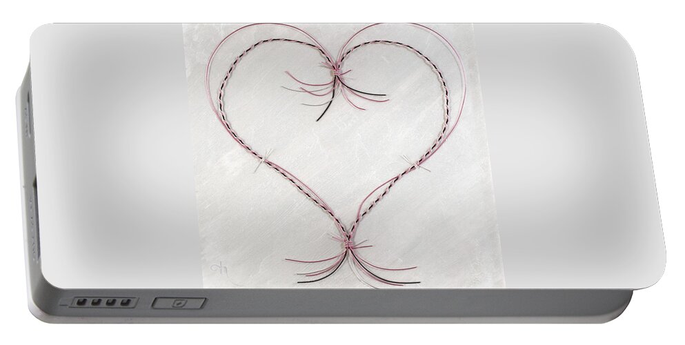 Heart Portable Battery Charger featuring the mixed media Barbed Heart-Pink on White by Tamara Nelson