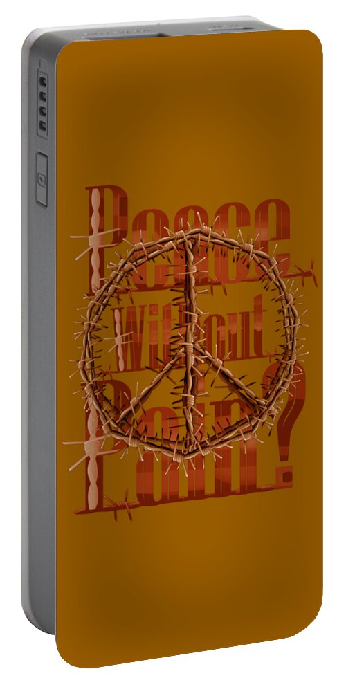 Peace Portable Battery Charger featuring the drawing Barbed Wire Peace - PEACE without Pain Red by Joan Stratton