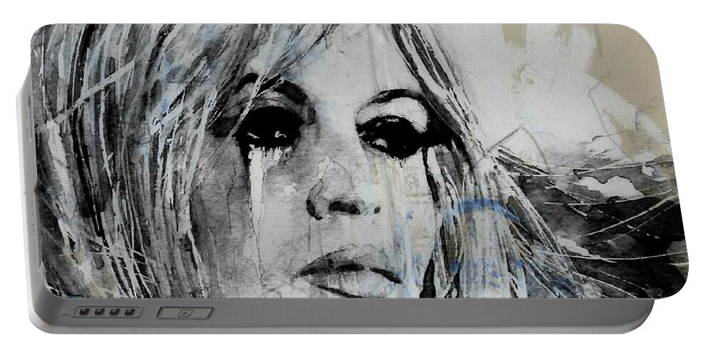 Brigitte Bardot Portable Battery Charger featuring the painting Bardot - Retro by Paul Lovering