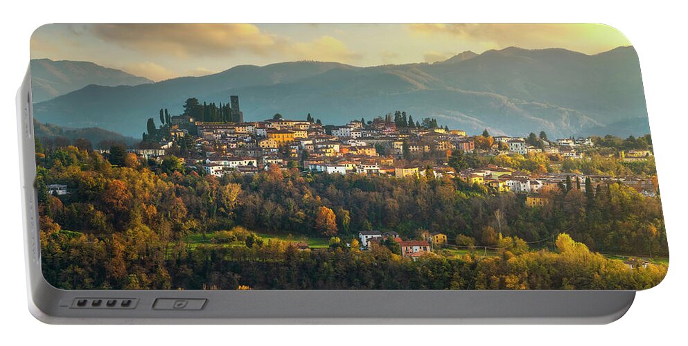 Barga Portable Battery Charger featuring the photograph Barga village in autumn. Garfagnana, Tuscany by Stefano Orazzini