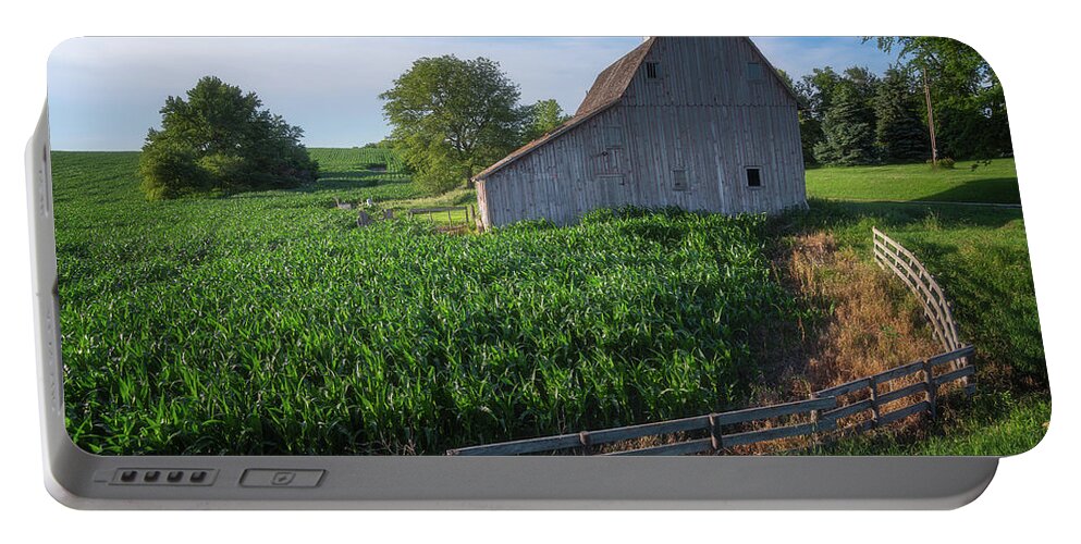 Iowa Portable Battery Charger featuring the photograph Barn and Corn by Darren White