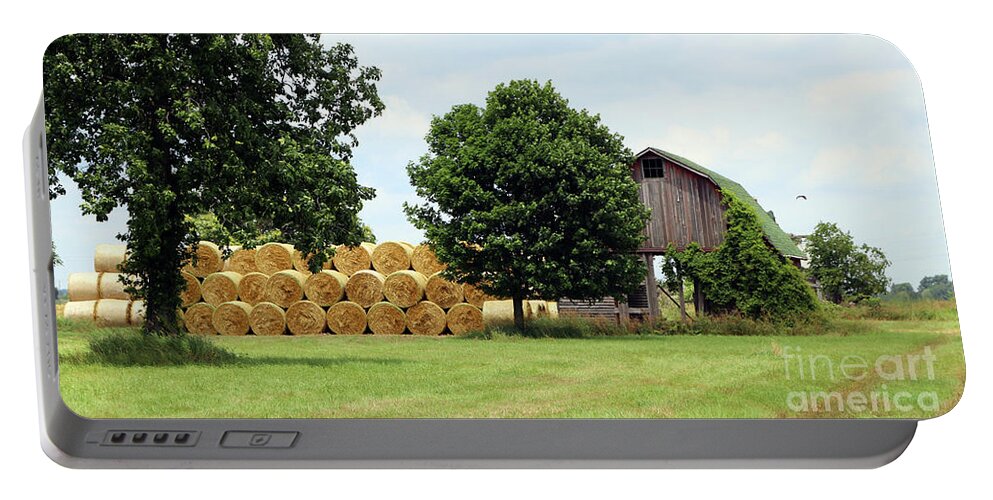 Barn Portable Battery Charger featuring the photograph Barn and Hay Bales 8328 by Jack Schultz