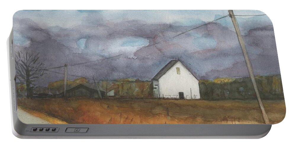 Barn Portable Battery Charger featuring the painting Barn in Field by Vicki B Littell