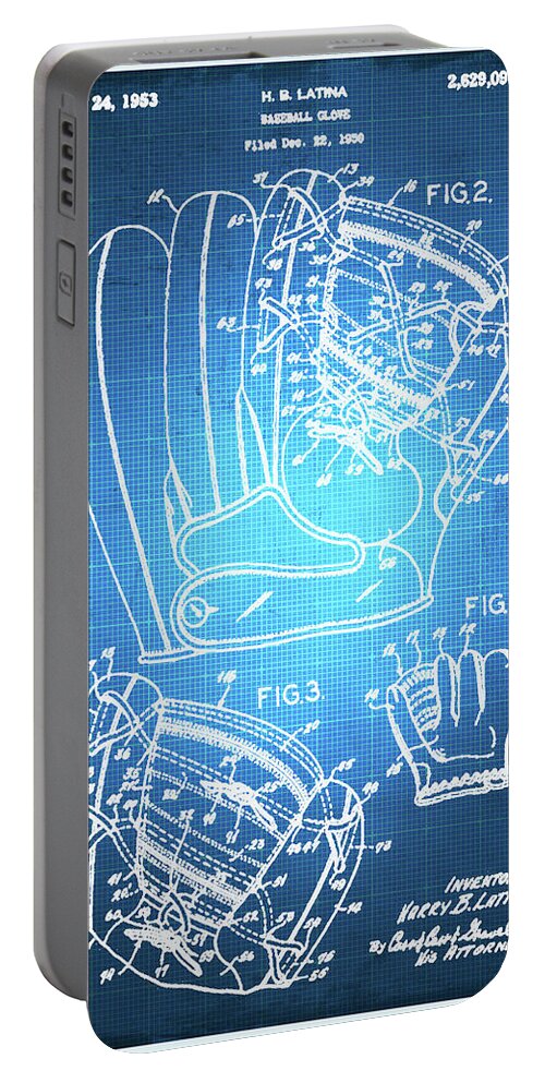 Baseball Portable Battery Charger featuring the painting Baseball Patent Blueprint Drawing Glove by Tony Rubino