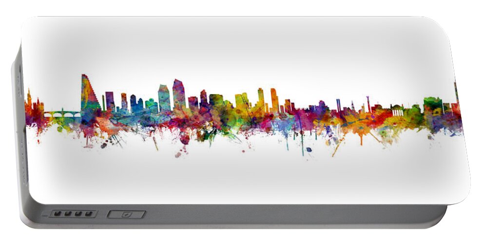 Berlin Portable Battery Charger featuring the digital art Basel, San Jose and Berlin Skyline Mashup by Michael Tompsett