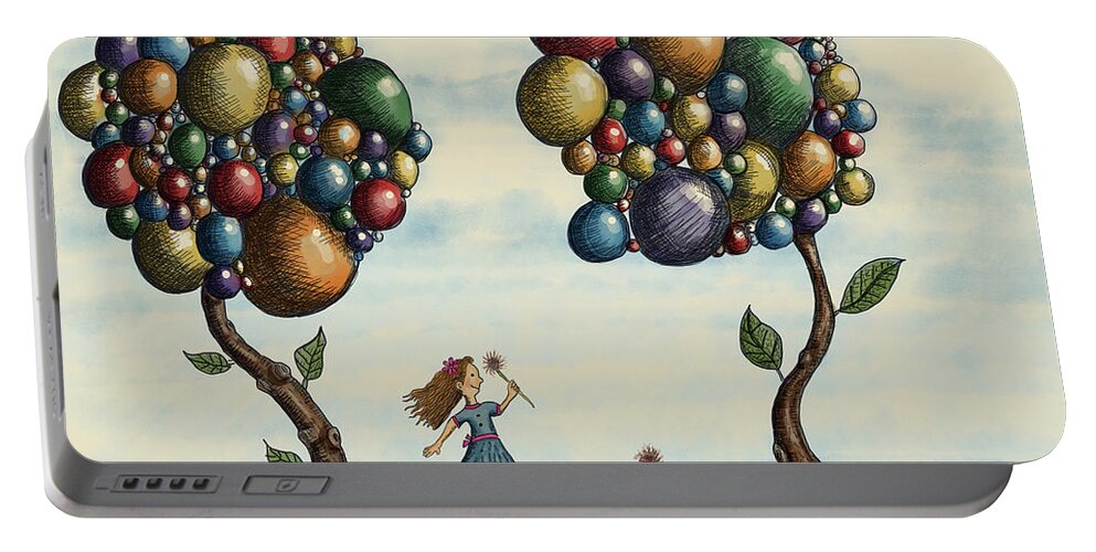 Illustration Portable Battery Charger featuring the drawing Basie and the Gumball Trees by Christina Wedberg