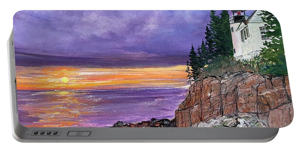 Acadia National Park Portable Battery Charger featuring the painting Bass Harbor Head Light Lighthouse, Tremont Maine by Kellie Chasse