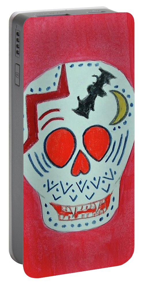 Skull Portable Battery Charger featuring the mixed media Bat Skull by Charla Van Vlack