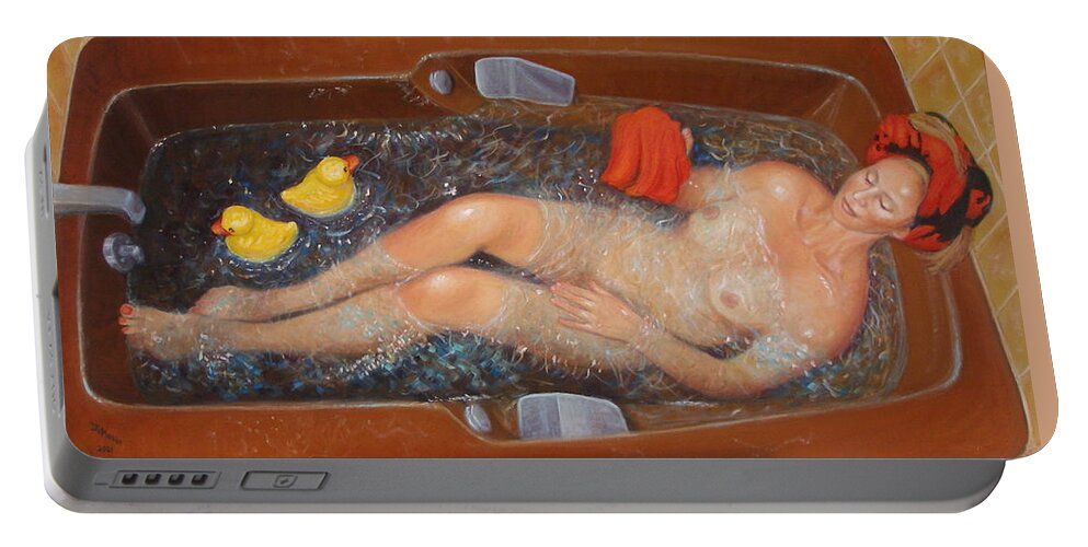 Realism Portable Battery Charger featuring the painting Bath #5 - Nude with Rubber Ducks by Donelli DiMaria