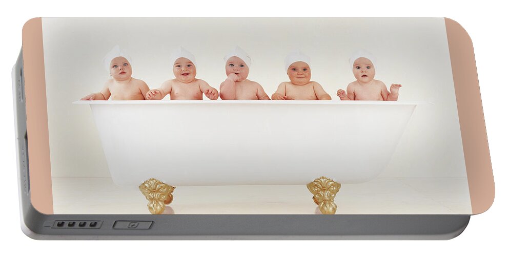 Bathrub Portable Battery Charger featuring the photograph Bathtub Babies by Anne Geddes