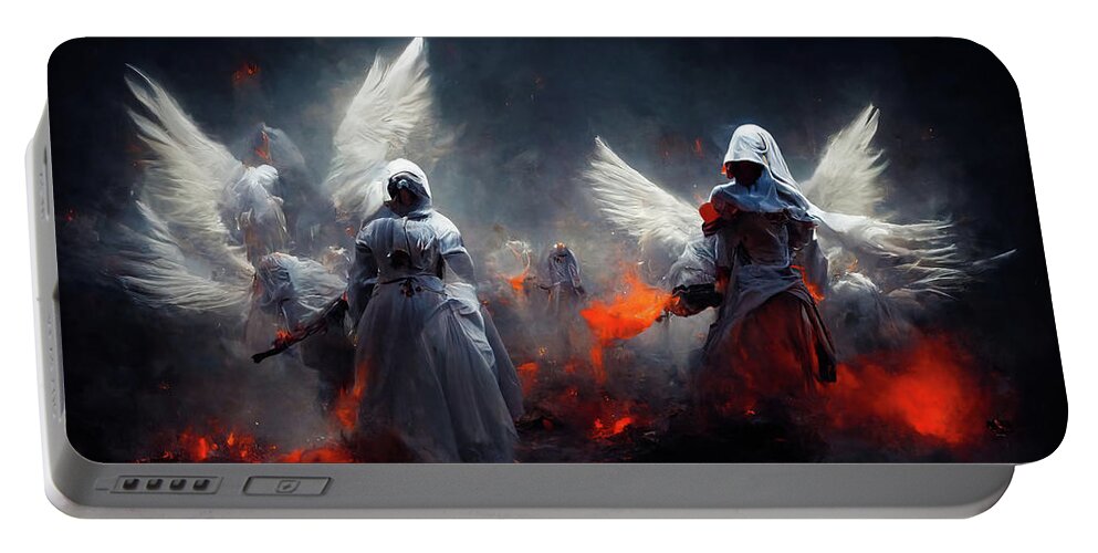Angels Portable Battery Charger featuring the digital art Battle Angels fighting in Heaven and Hell 03 by Matthias Hauser
