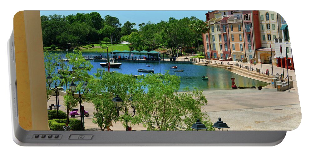Universal Studios Resort Portable Battery Charger featuring the photograph Bay area Portofino Hotel by David Lee Thompson