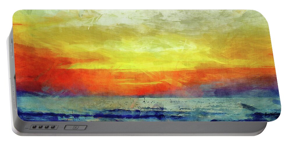 Beach Portable Battery Charger featuring the digital art Beach At Sunset by Phil Perkins