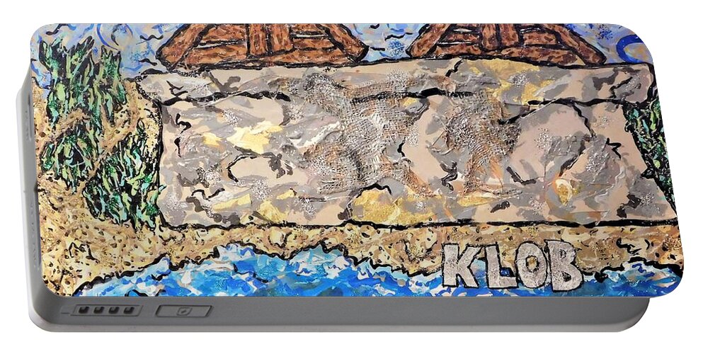 Beach Portable Battery Charger featuring the mixed media Beach at the Damaged Seawall by Kevin OBrien