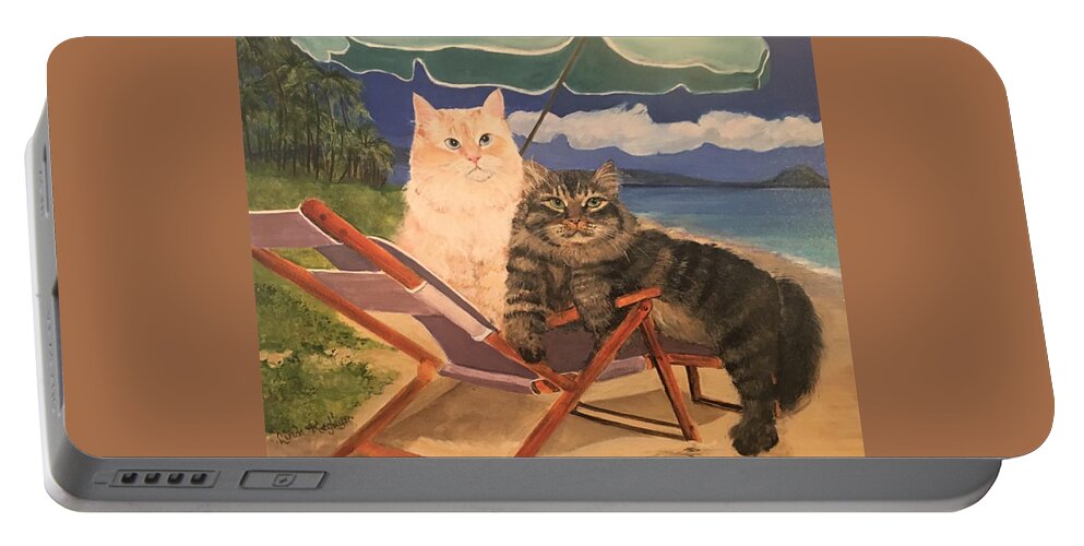 Siberian Cats Portable Battery Charger featuring the painting Beach Bums by Linda Kegley