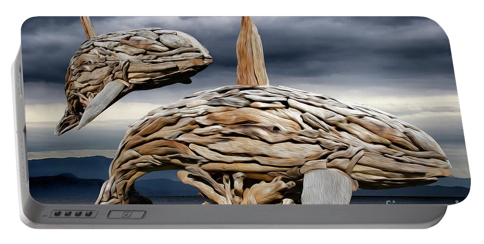 Sculpture Portable Battery Charger featuring the photograph Beach Driftwood Art 15 by Bob Christopher