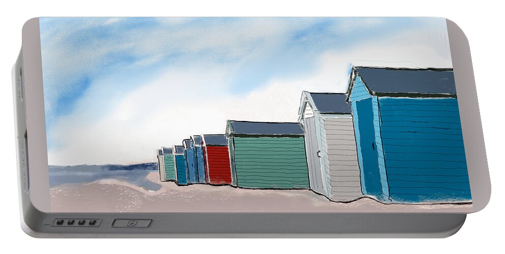 Beach Portable Battery Charger featuring the digital art Beach Huts by John Mckenzie