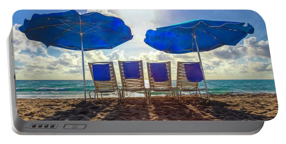 Clouds Portable Battery Charger featuring the photograph Beach Morning Shadows by Debra and Dave Vanderlaan