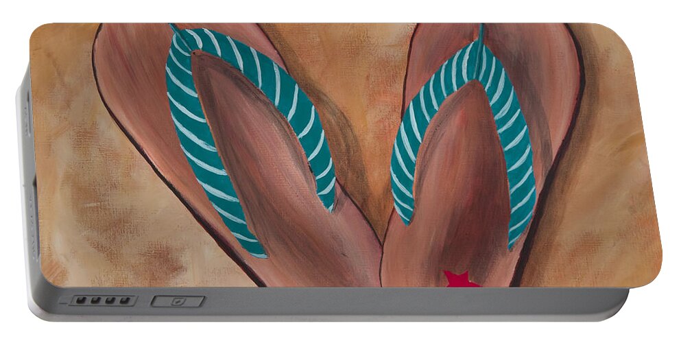 Landscape Portable Battery Charger featuring the painting Beach Sandals 1 by Darice Machel McGuire