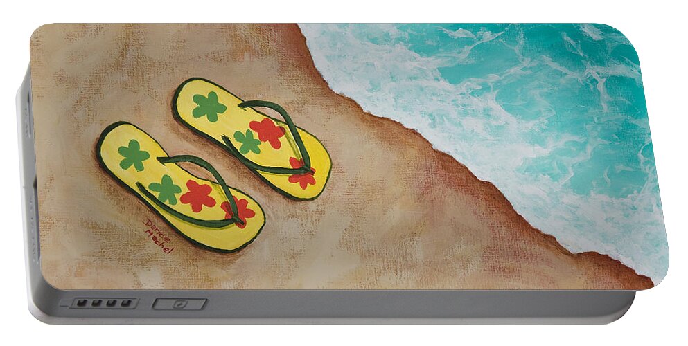 Landscape Portable Battery Charger featuring the painting Beach Sandals 3 by Darice Machel McGuire