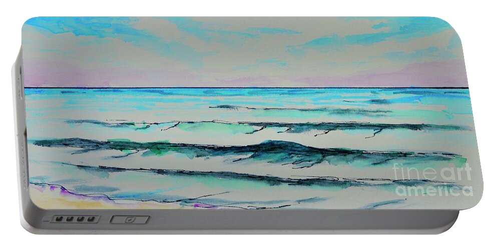 Wave Portable Battery Charger featuring the painting Beach Set by Mary Scott
