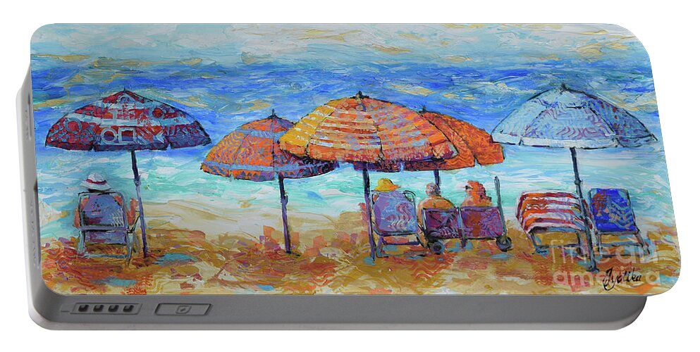  Portable Battery Charger featuring the painting Beach Umbrellas by Jyotika Shroff