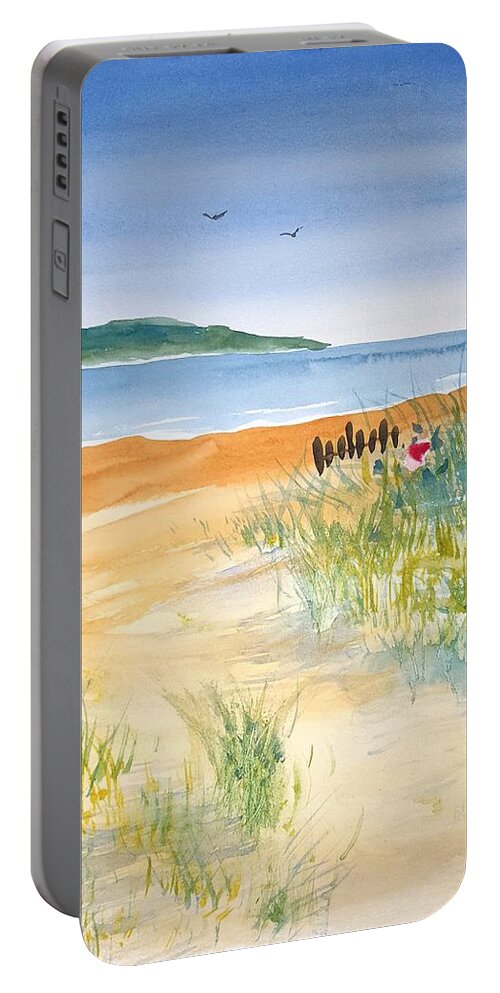 Watercolor Portable Battery Charger featuring the painting Beach Walk by John Klobucher