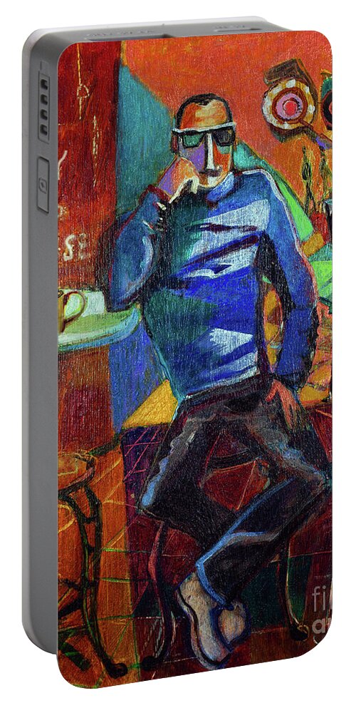 Bean Coffee House Portable Battery Charger featuring the painting Bean Coffee House by Cherie Salerno