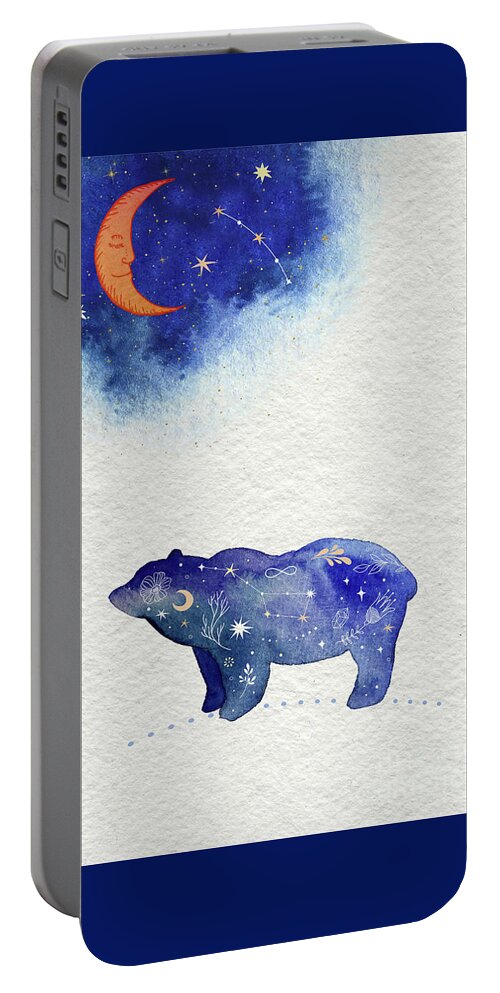 Bear And Moon Portable Battery Charger featuring the painting Bear And Moon by Garden Of Delights