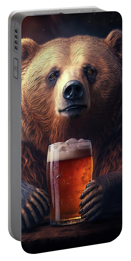 Bear Portable Battery Charger featuring the digital art Bear Beer Buddy 01 by Matthias Hauser