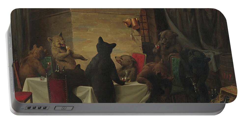 American Painters Portable Battery Charger featuring the painting Bear Carousal, 1870 by William Holbrook Beard