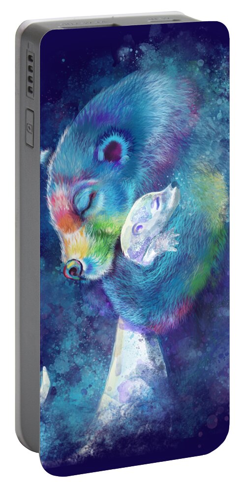 Bear Portable Battery Charger featuring the digital art Bear Hugs Otter in Sympathy - Blue by Laura Ostrowski