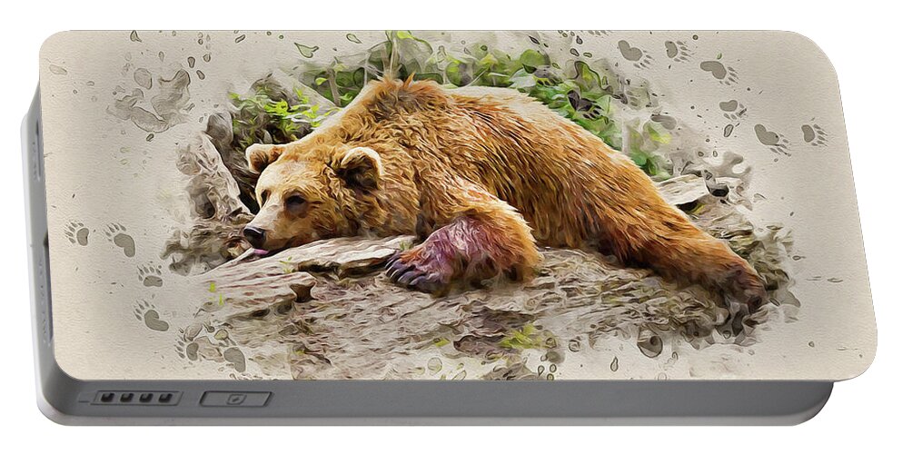 Bear Portable Battery Charger featuring the painting Bearly There by Denise Dundon