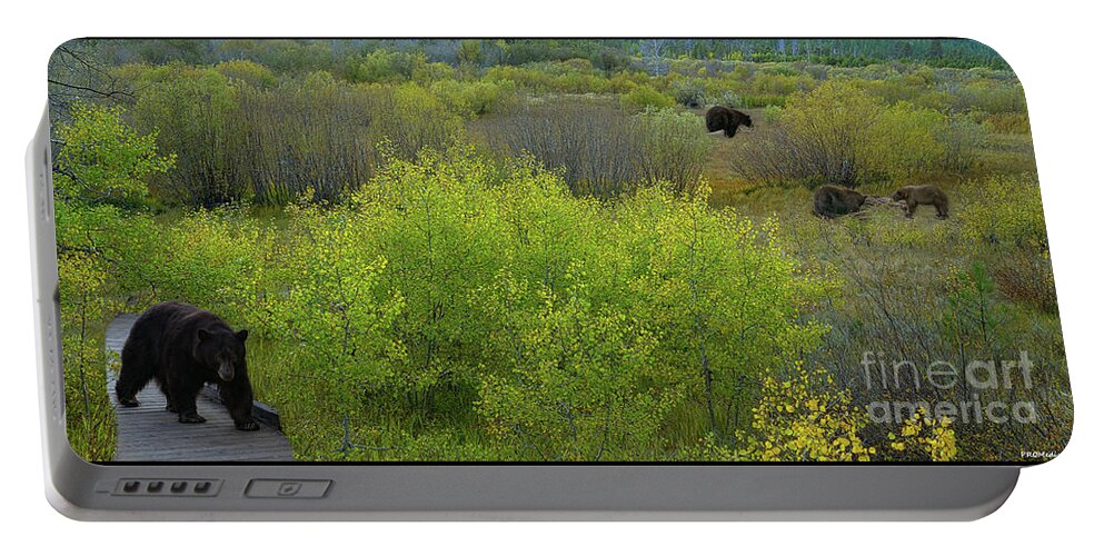 Digital Art Portable Battery Charger featuring the photograph Bears, one with a salmon in El Dorado National Forest, California, U. S. A. by PROMedias US