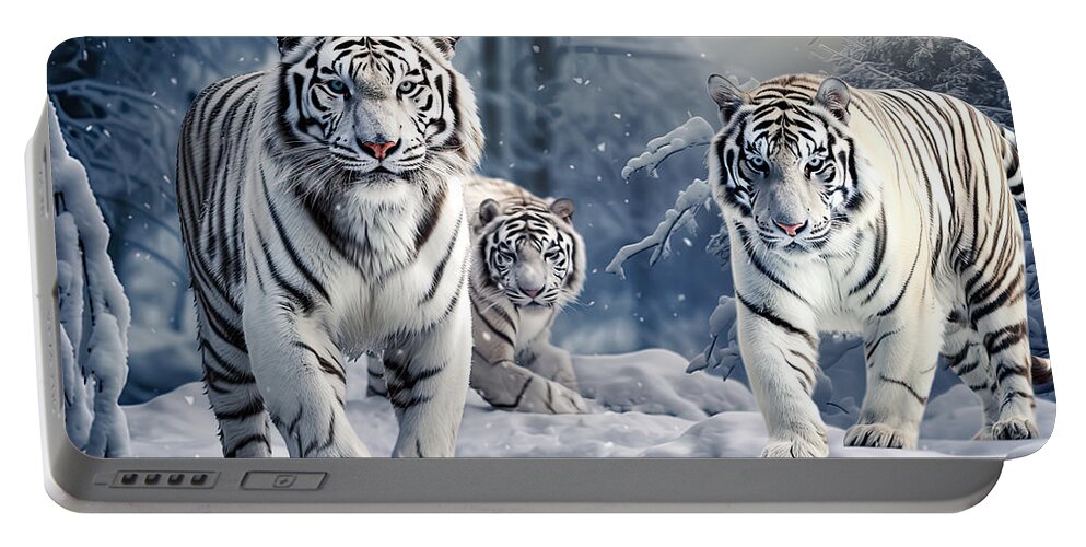 Tiger Portable Battery Charger featuring the digital art Beastly Buddies by Lourry Legarde