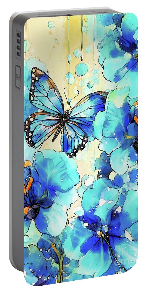 Blue Butterfly Portable Battery Charger featuring the painting Beautiful Blue Butterfly by Tina LeCour